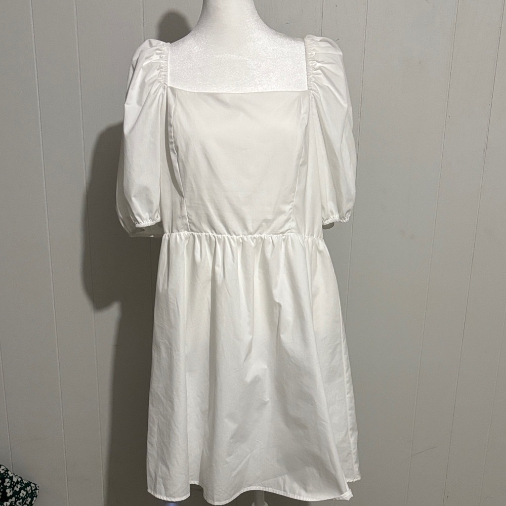Copper Key White Square-Neck Puff Sleeve Mini Dress